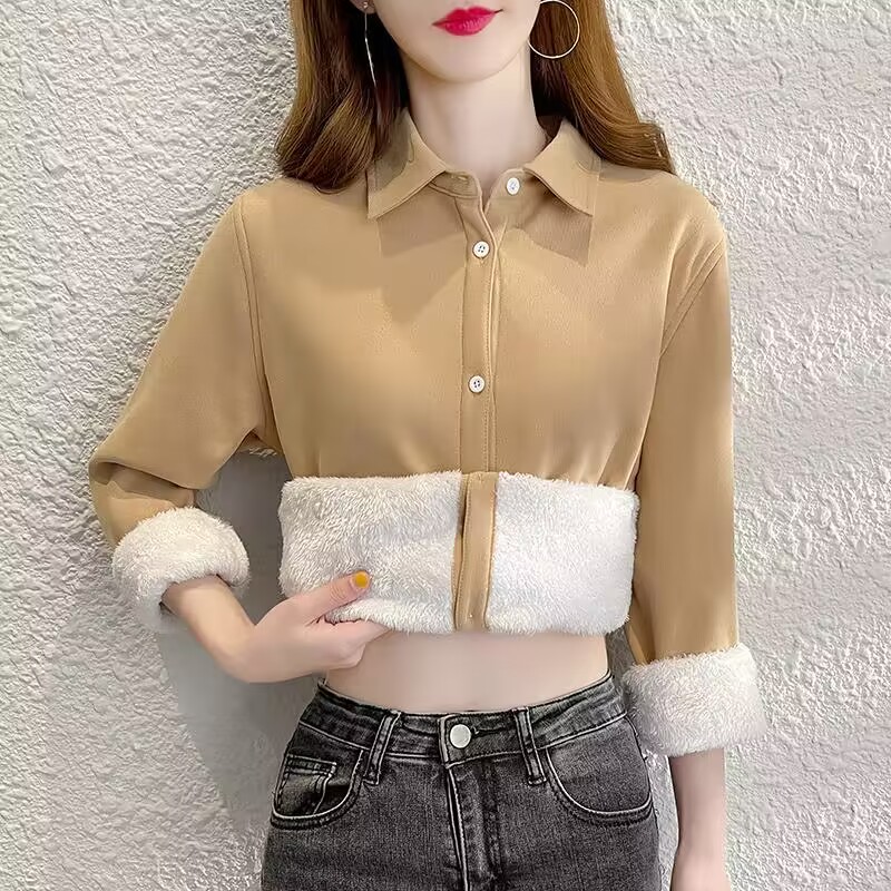Thermal Long John - Camisa lisa de terciopelo grueso para