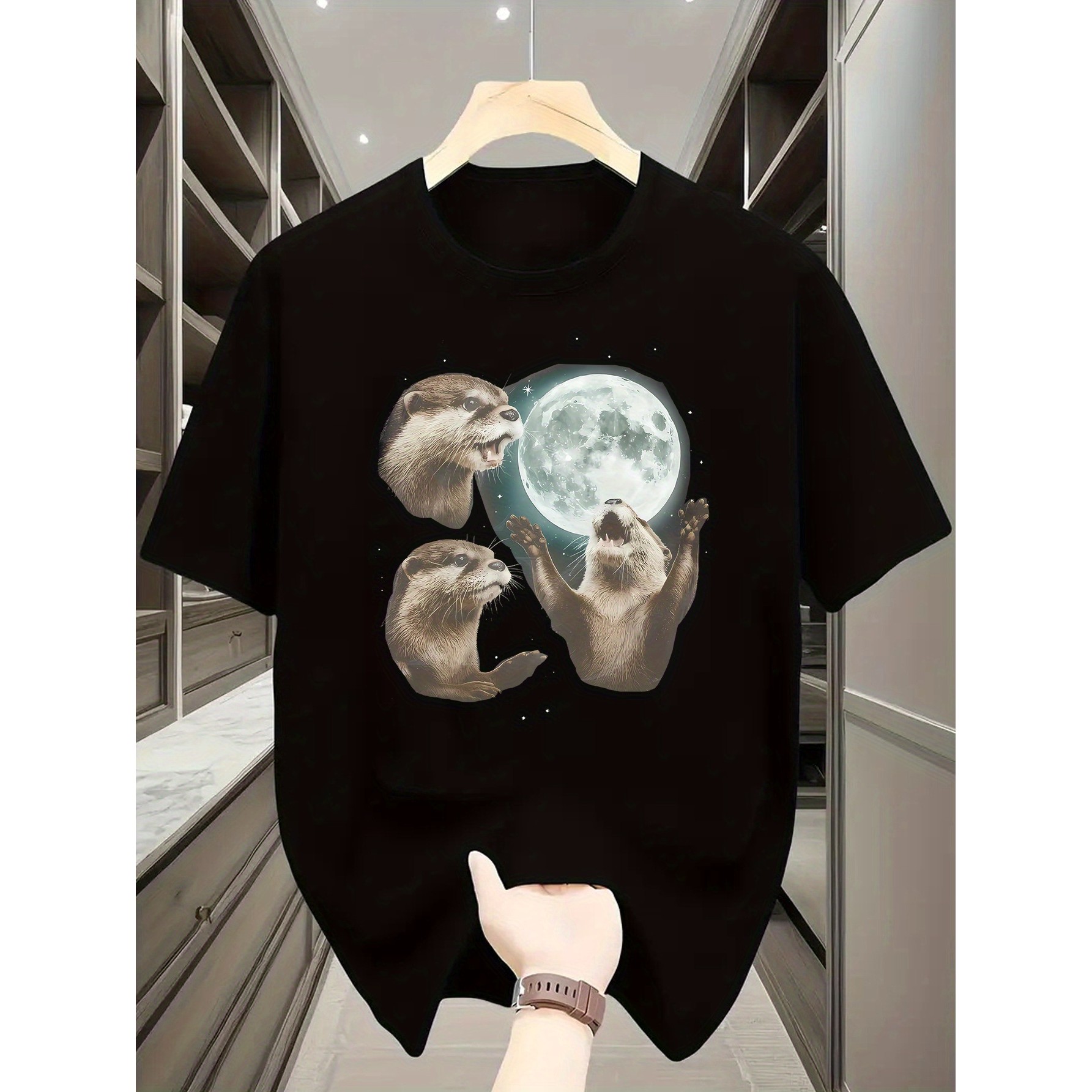 Undershirt Crew Neck - Camiseta gráfica Playful Otters Under Moonlight