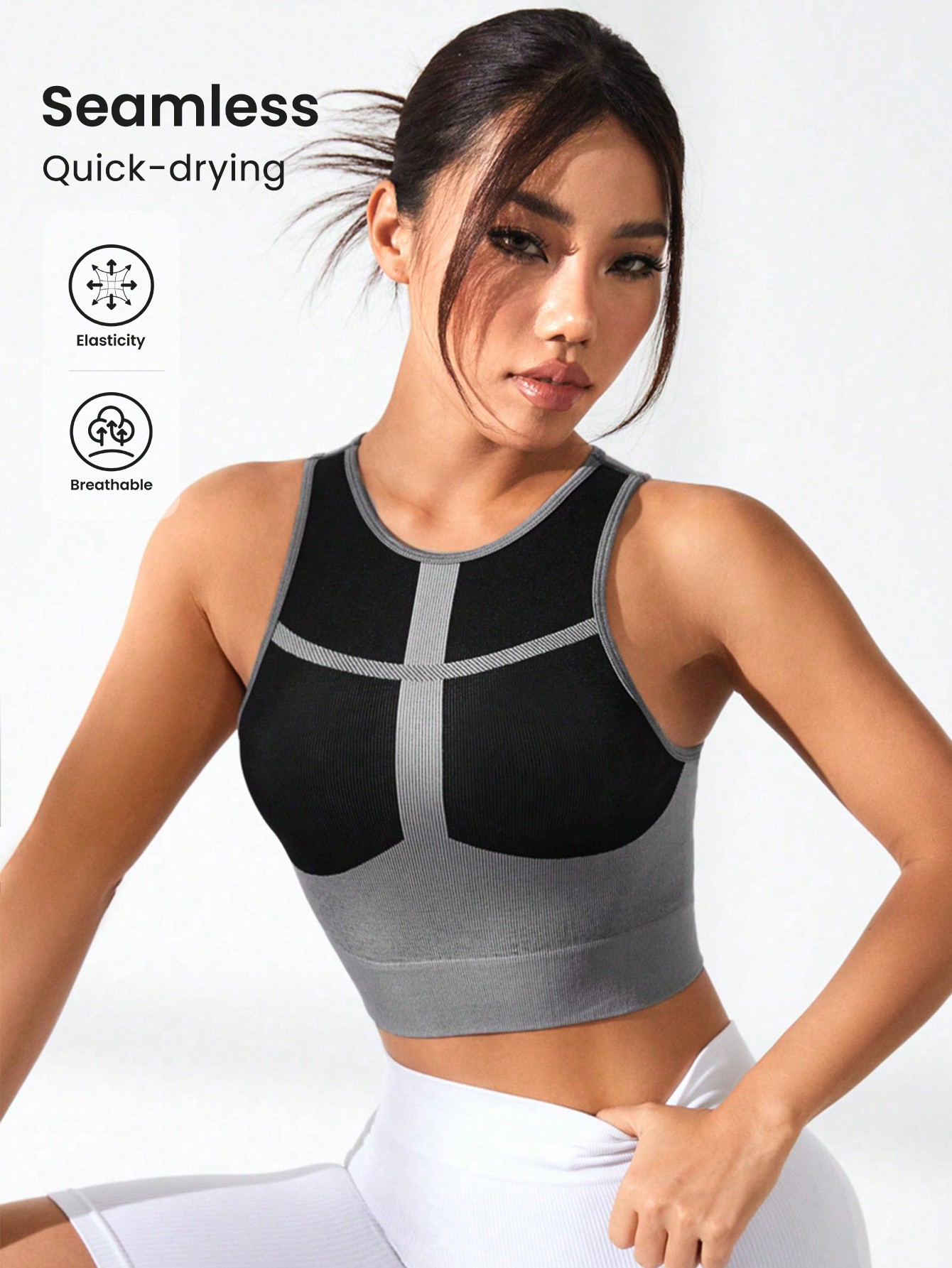 Tank Top Ribbed - Top corto acanalado con bloques de