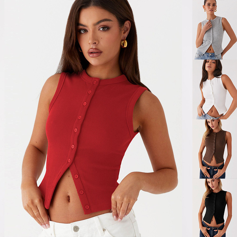 Top corto acanalado con botone - Tank Top Ribbed reseña y precio